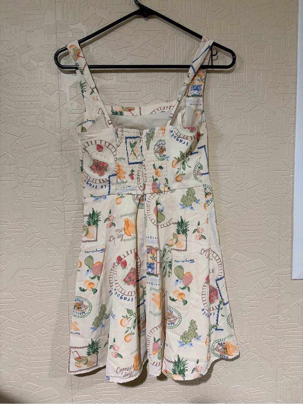Abercrombie & Fitch Cream Mini Dress with Orange & Green Fruit Print - Picture 2 of 3